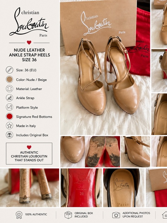 Christian Louboutin Shoes - Christian Louboutin Beige Leather Ankle-Strap Heels with Red Soles